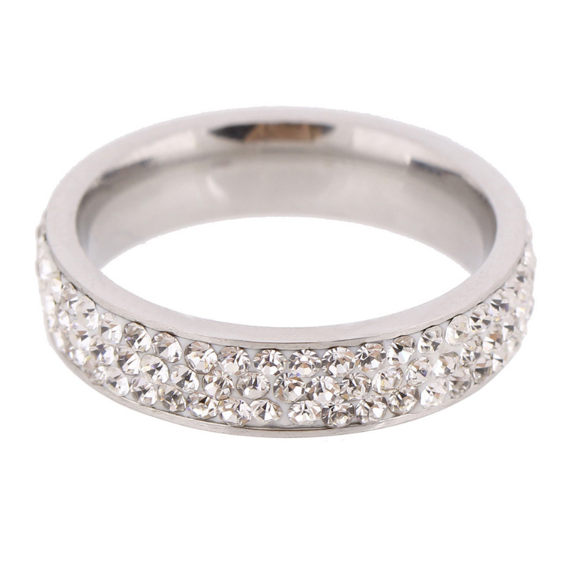 新款欧美时尚创意3排白色捷克钻个性钛钢戒指女士指环YWZJ0556送女朋友七夕情人节礼物