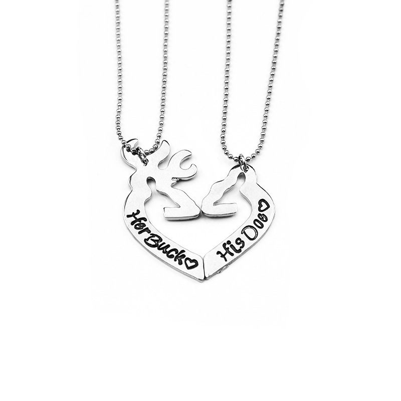 新款韩版时尚饰品herbuck&amp;hisdoe爱心麋鹿套链情侣项链YWBZ5473送女朋友七夕情人节礼物