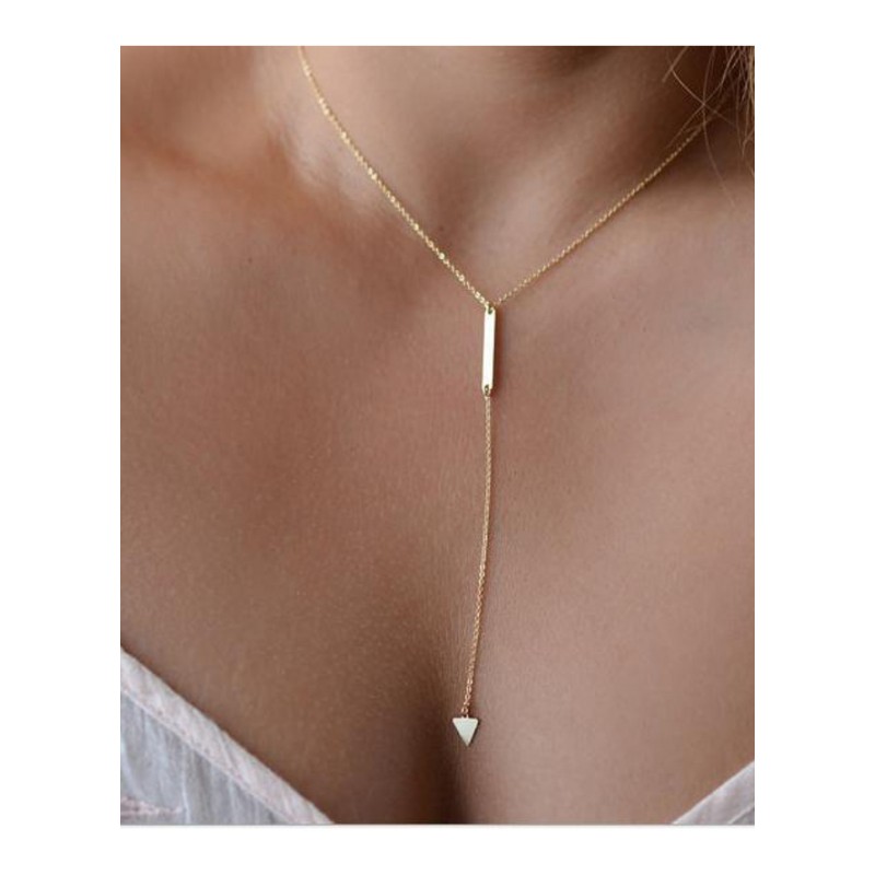 欧美性感镀金三角坠项链细链锁骨链YWXGDZ1749送女朋友七夕情人节礼物