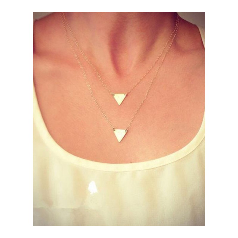 欧美流行双层镀金三角形项链锁骨链YWXGDZ9721送女朋友七夕情人节礼物