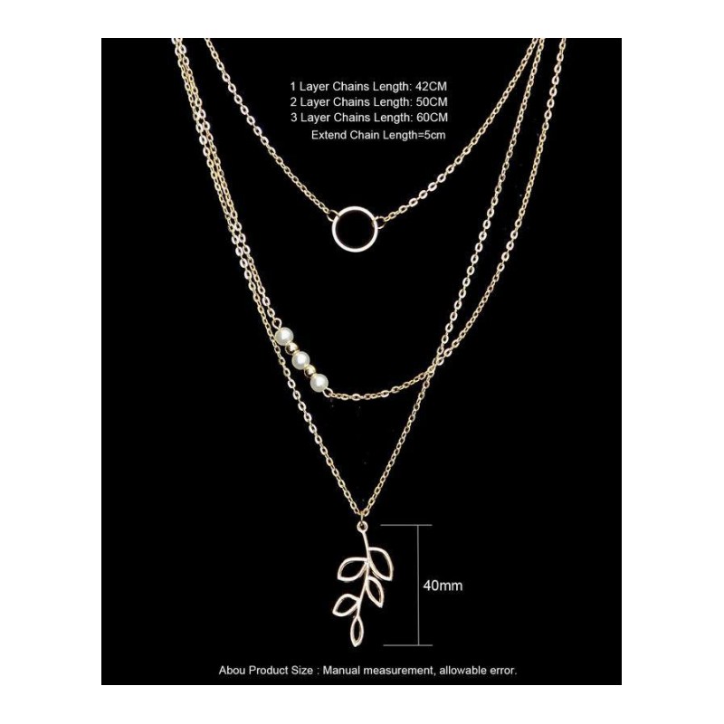 欧美饰品金属圆圈珍珠镂空树叶坠多层项链YWXG2992送女朋友七夕情人节礼物