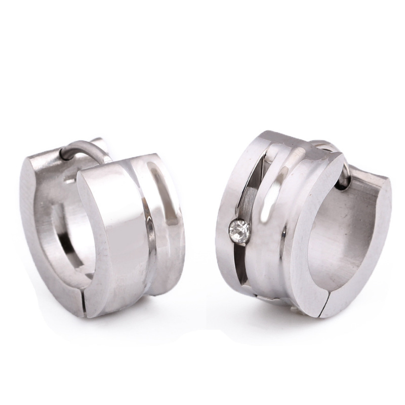 耳钉女款新款 欧美时尚钛钢双色镶水晶耳环不锈钢个性耳扣耳饰S2D257送女朋友七夕情人节礼物