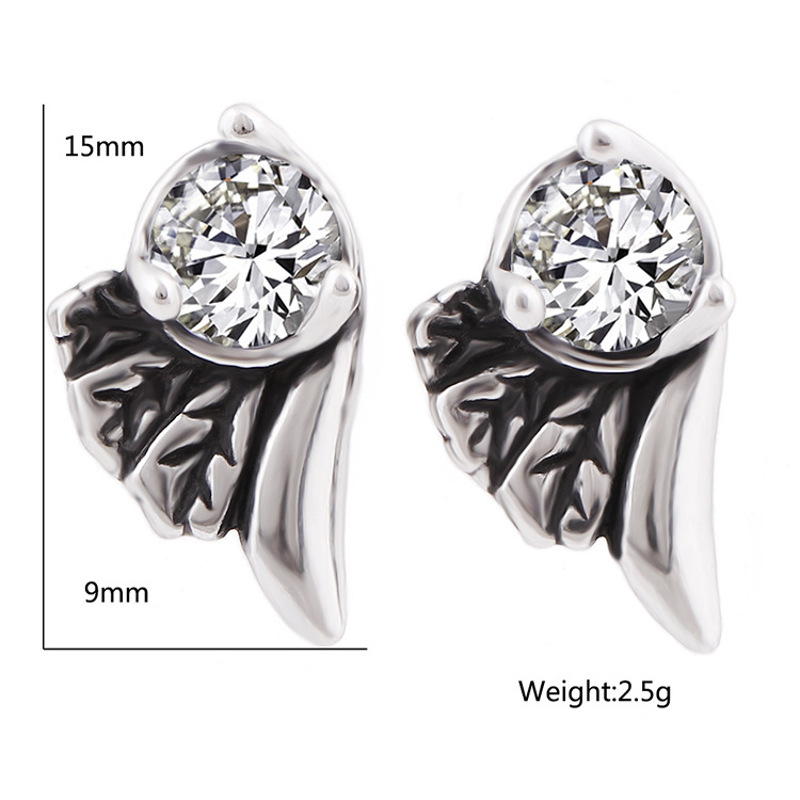 耳钉女款新款 欧美风创意翅膀型钛钢锆石耳钉时尚大气朋克耳环S2D273送女朋友七夕情人节礼物