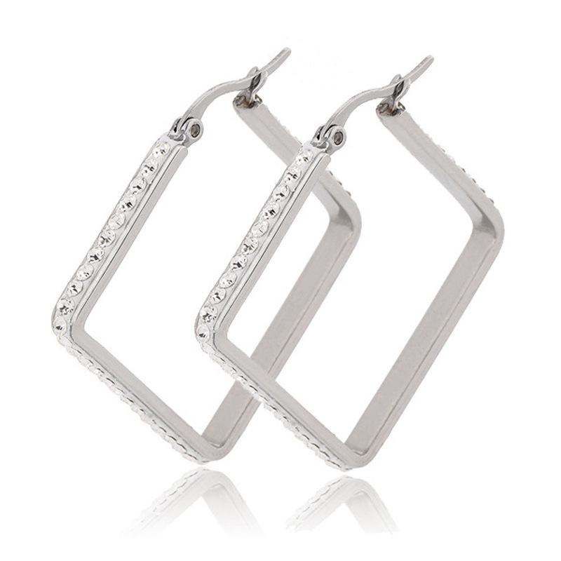 耳钉女款新款 钛钢耳环时尚锆石长方形耳扣气质耳环S2D002送女朋友七夕情人节礼物