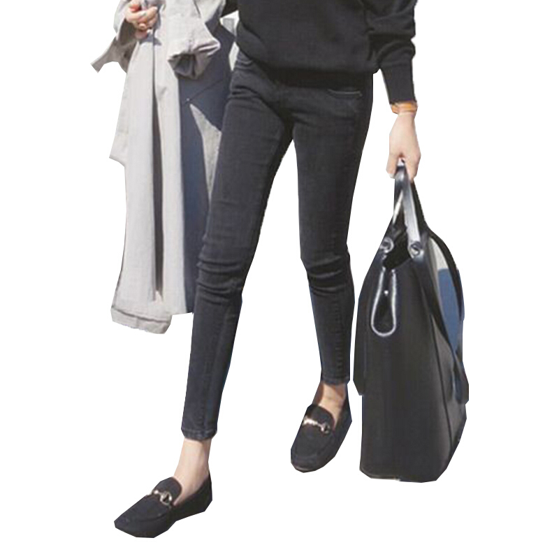 牛仔裤女春秋2018港味韩版烟灰色高腰显瘦chic紧身小脚九分裤