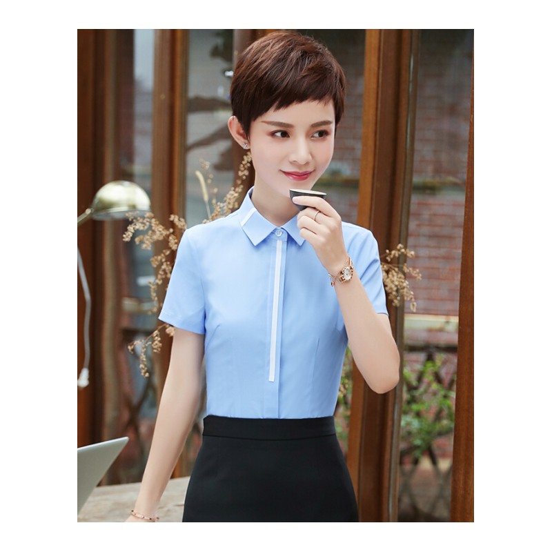 夏季职业衬衫女短袖2018韩版工装大码工作服女套装正装白衬衣