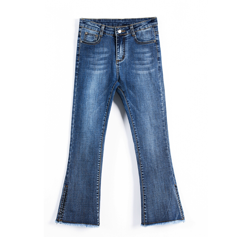 高腰微喇牛仔裤女九分裤韩版学生显瘦百搭毛边喇叭阔腿裤2018