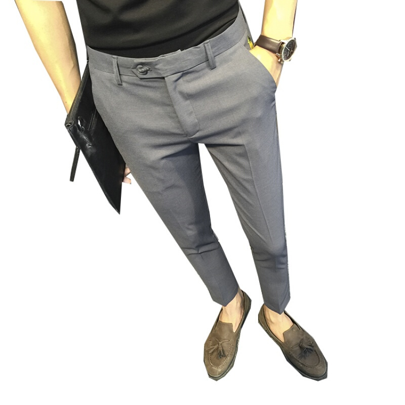 2018男装夏季男士韩版休闲九分裤青年免烫英伦风小脚长裤修身西裤黑色九分