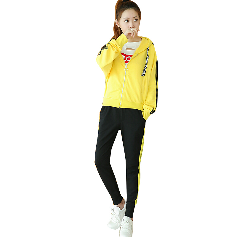 2018春秋季休闲运动套装女韩版学生跑步条纹卫衣时尚两件套潮