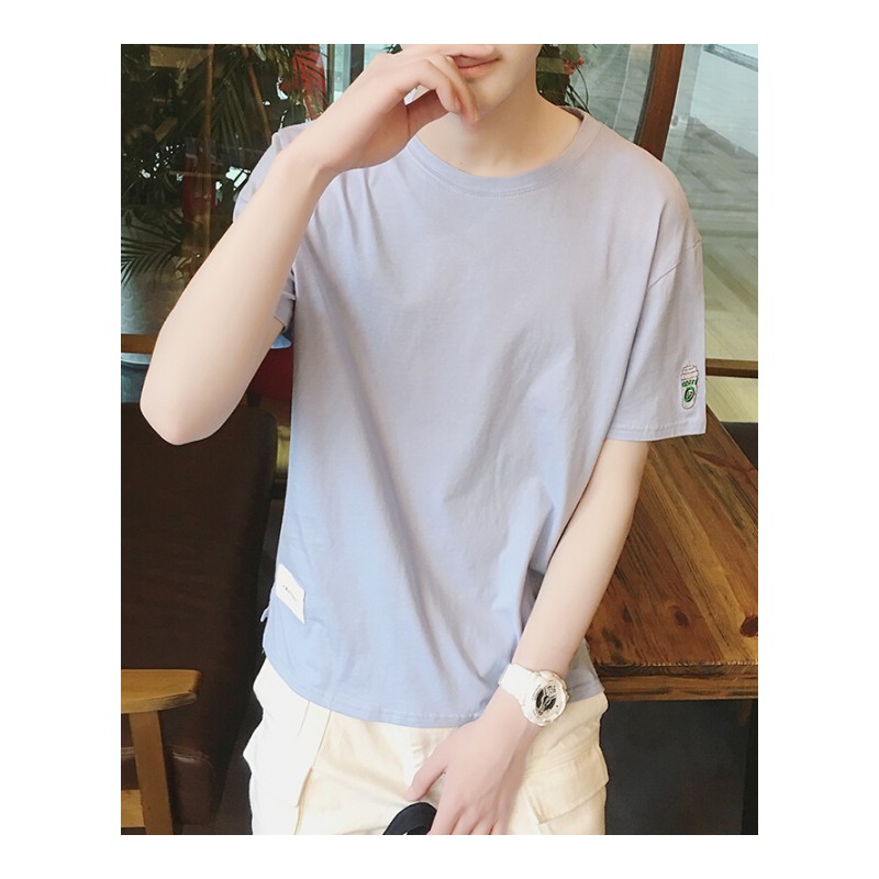 夏季衣服男士短袖韩版刺绣青少年学生圆领体恤衫潮流帅气半袖