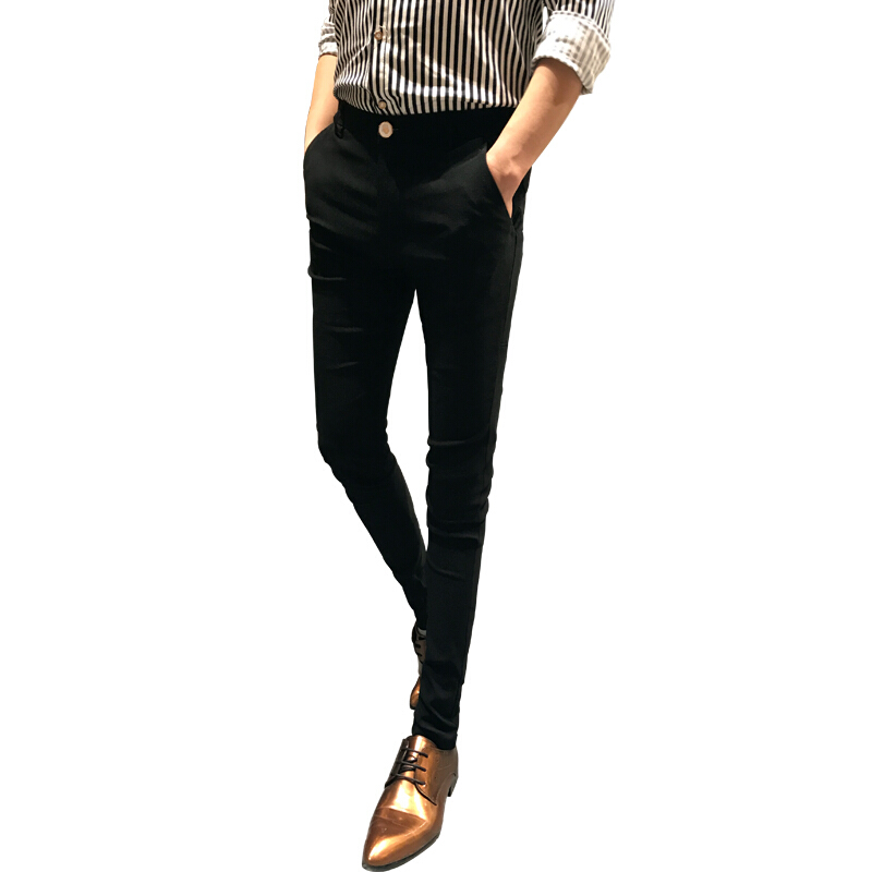 休闲男裤2018潮流修身小脚西裤韩版春秋款紧身夜店型师裤子黑色