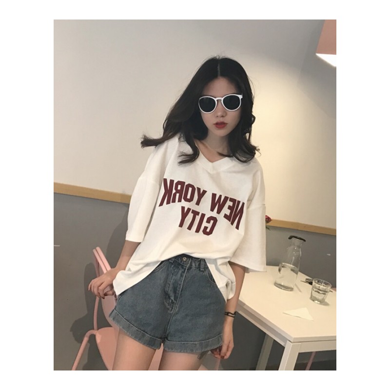 2018夏装ulzzang百搭bf宽松短袖韩版潮学生七分袖上衣服女257(白色)