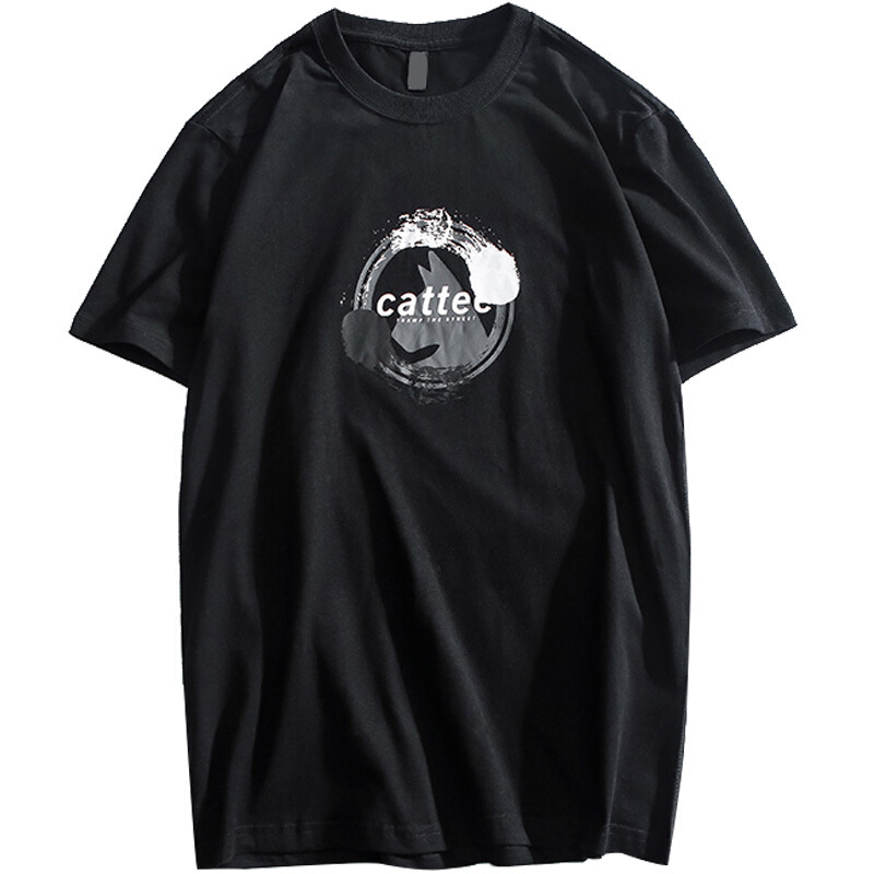 DeereJane潮流印花体恤男宽松白色T恤夏季百搭圆领半袖打底衫