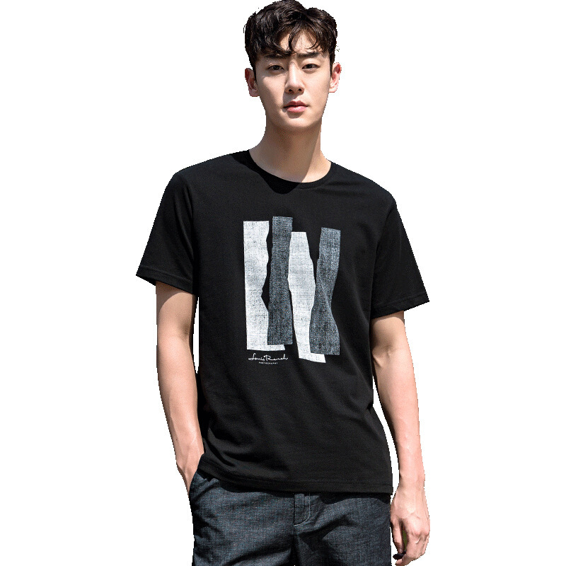 [商场同款]男装2018夏季男士创意印花图案短袖T恤半截袖男黑色