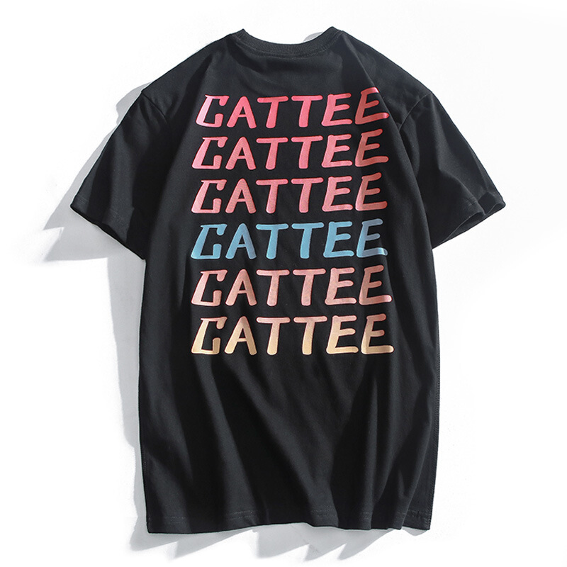 日系体恤背面字母印花T恤男夏季宽松潮流百搭圆领短袖衣服上衣装