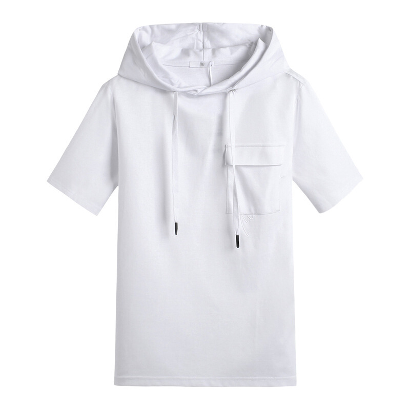 [商场同款]男装2018夏季新款纯色T恤个性口袋抽绳连帽短袖T恤