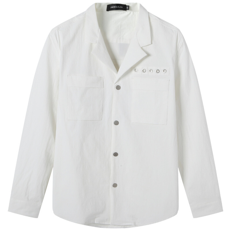 日系复古多口袋水洗工装衬衫简约纯色基本款休闲长袖衬衣男