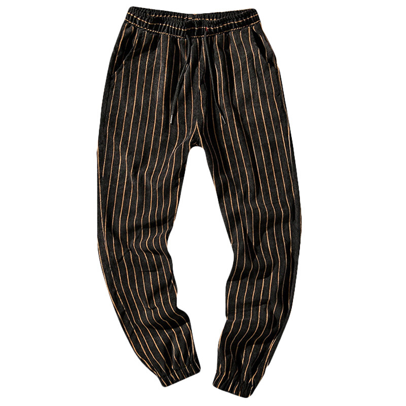 2018夏季新款条纹休闲裤男士加肥大码宽松小脚运动裤韩版潮男裤子