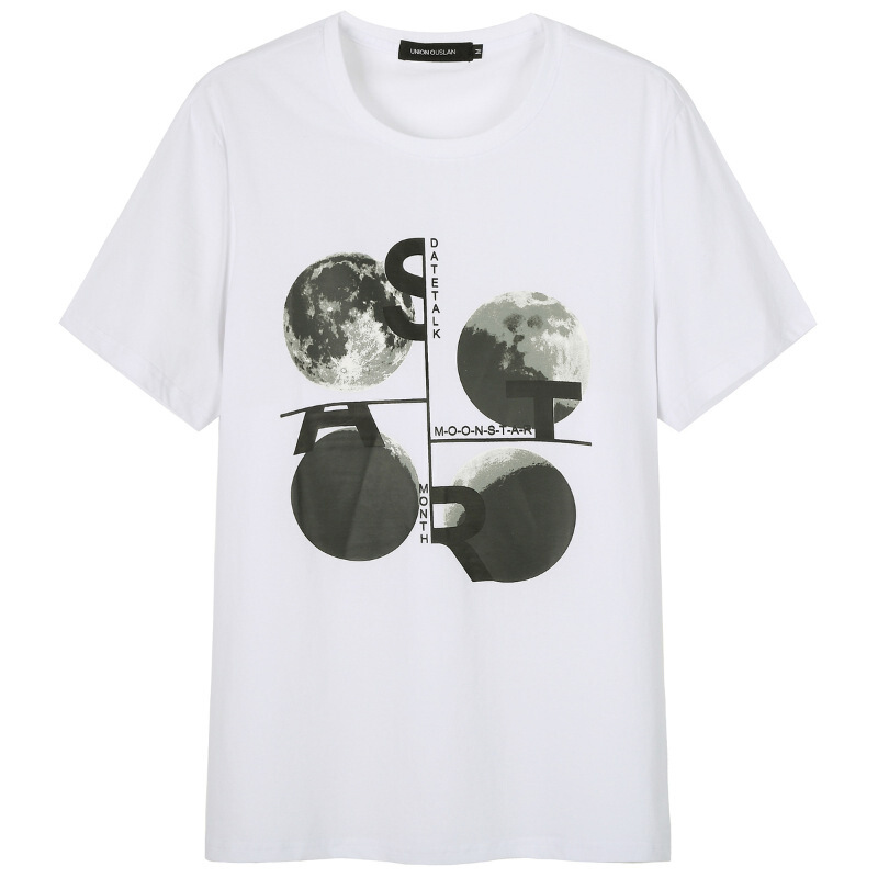 潮流印花男士短袖T恤夏季新款韩版圆领白色体恤青年半袖男装