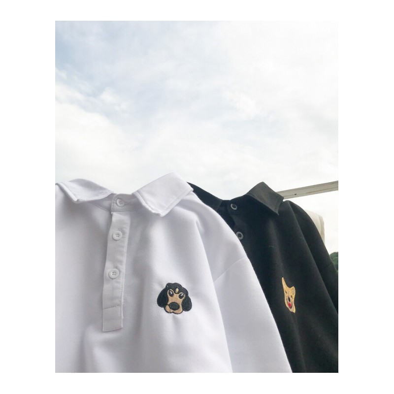2018夏季白色刺绣短袖T恤男士加肥大码修身半袖polo衫韩版潮男装