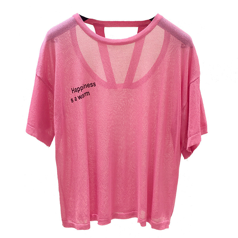 短袖女2018夏季新款韩版宽松ins超火的露背针织半袖T恤冰丝上衣潮粉色均码