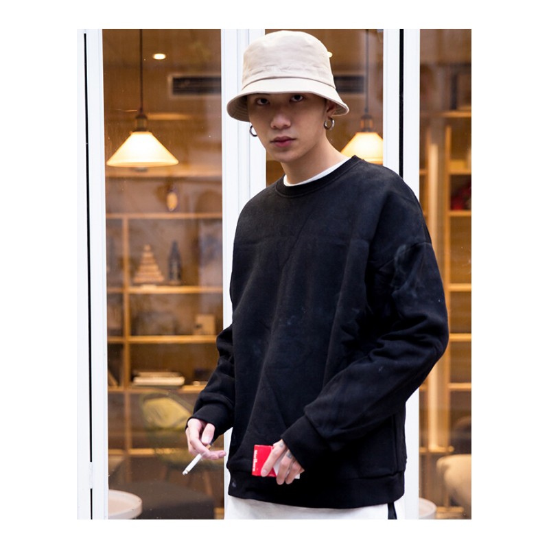 嘻哈卫衣男女欧美街头潮牌纯色加绒加厚长袖原宿风潮流学生情侣装