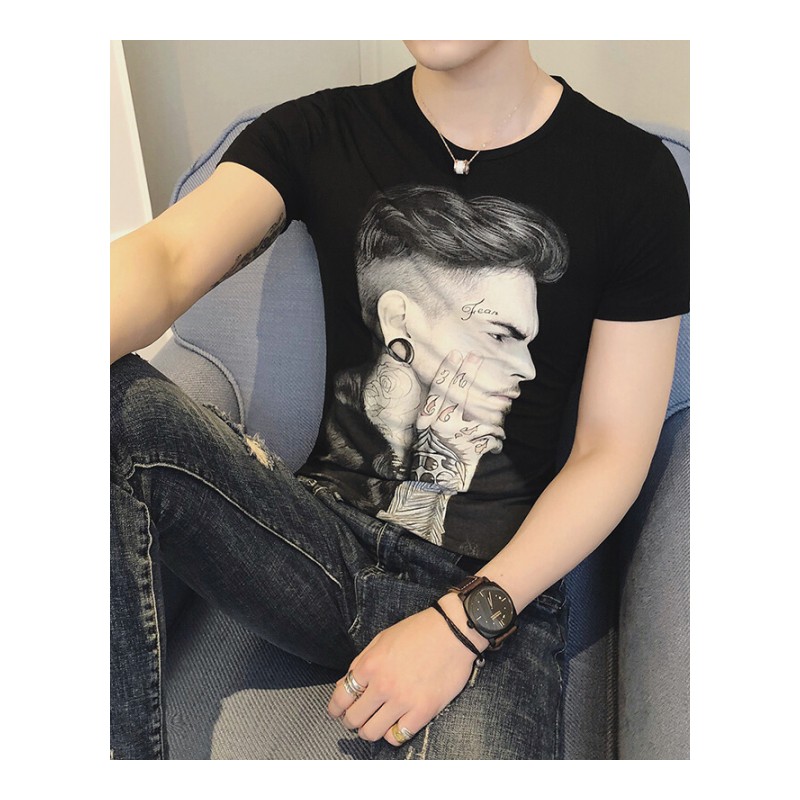 2018新款型师男短袖T恤社会潮流个性快手红人修身网红同款衣服