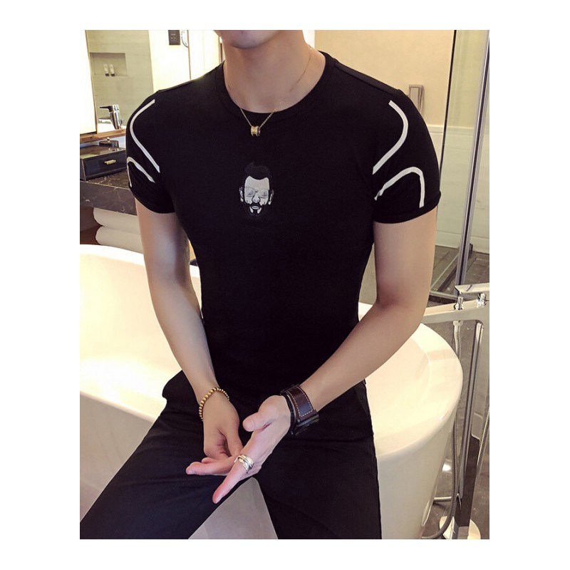 短袖T恤男2018新款个性潮男半袖社会小伙韩版修身百搭短轴丅血桖