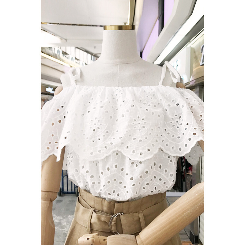2018夏装新款白色镂空荷叶边带短袖衬衫女韩范气质衬衣上衣 白色 均码