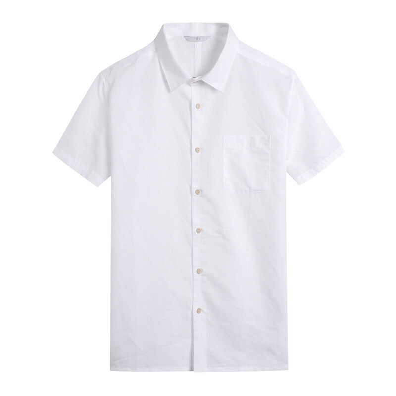 [商场同款]男装亚麻短袖衬衫男白色修身男士衬衣潮流白寸衫白色