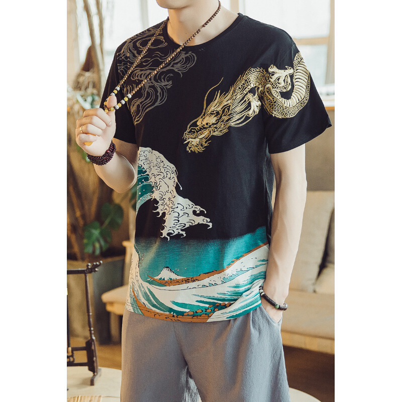 2018夏季中国风纯棉休闲高品质短袖刺绣T恤