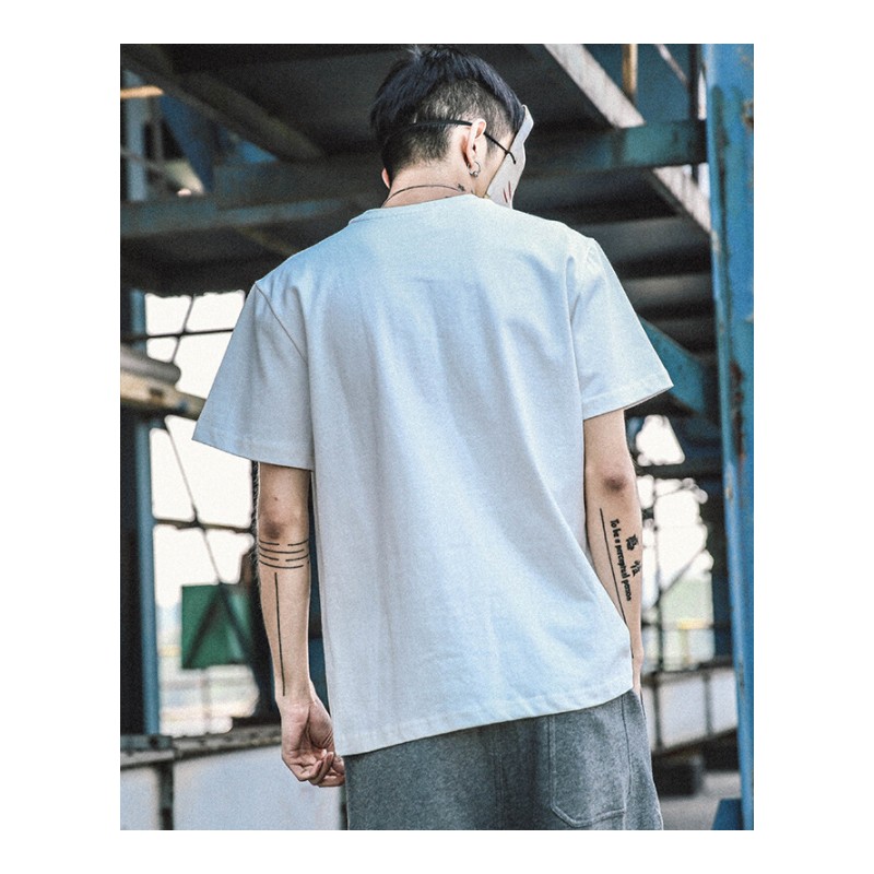 东京衣柜男装夏季新款个性手绘印花休闲短袖T恤男士潮流宽松体恤白色