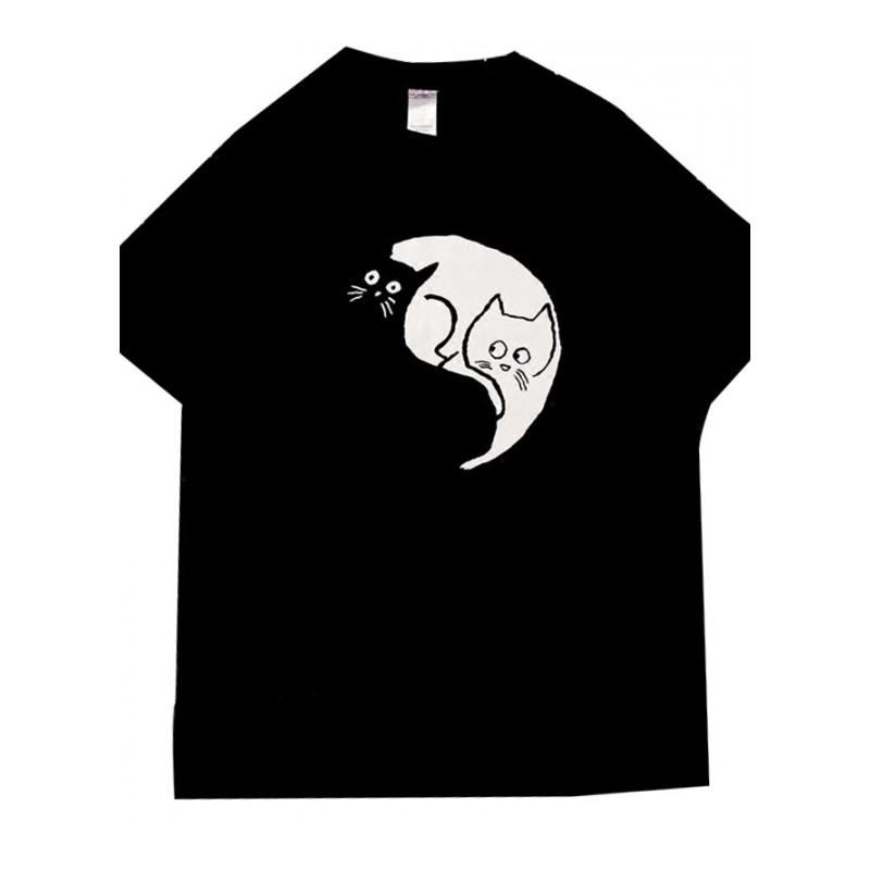 2018夏季新款猫印花短袖T恤男士加肥大码半袖圆领体恤韩版潮男装