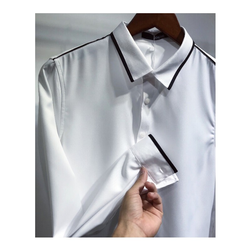 新款衬衫男韩版长袖线条修身免烫寸衫青年英伦紧身型师衬衣潮