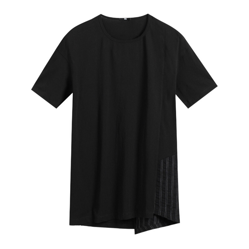 [商场同款]男装新款不规则剪裁短袖T恤个性宽松男半袖打底衫黑色