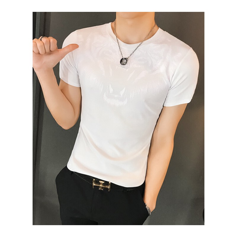 夏季新款潮流衣服社会小伙韩版紧身男士短袖T恤个性帅气半袖体恤