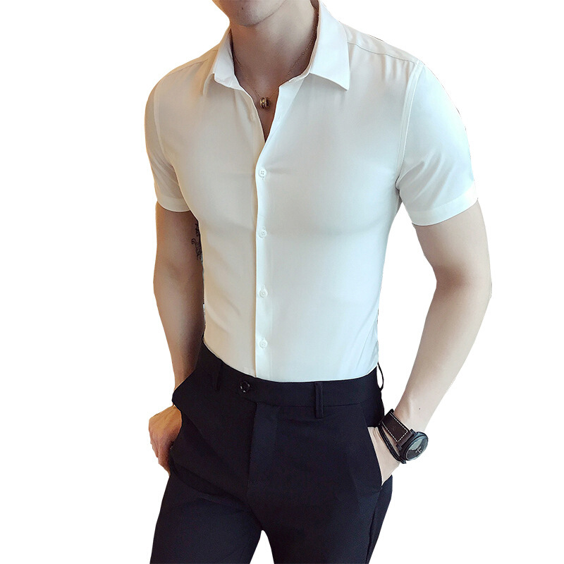 男士白衬衫男短袖修身休闲韩版工作服衬衣夏季新款半袖上衣男薄款