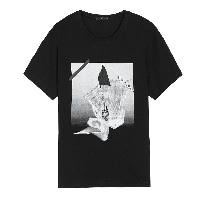 [商场同款]男装2018夏季新品男士3D立体印花圆领纯棉短袖T恤黑色