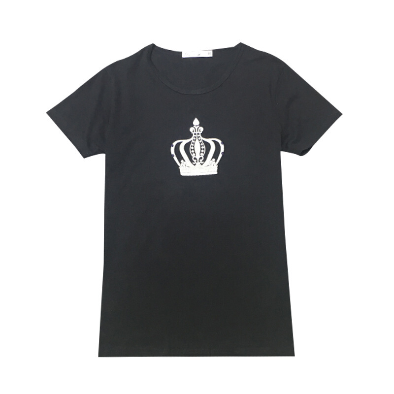 夏季简约刺绣T恤男短袖韩版修身白色圆领体恤衫精神小伙男士半袖