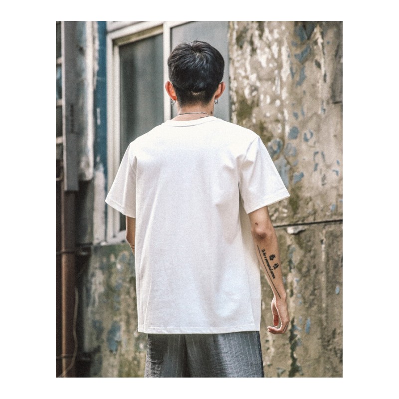 东京衣柜夏季新款日系创意手绘卡通印花短袖T恤男潮流百搭休闲TEE白色