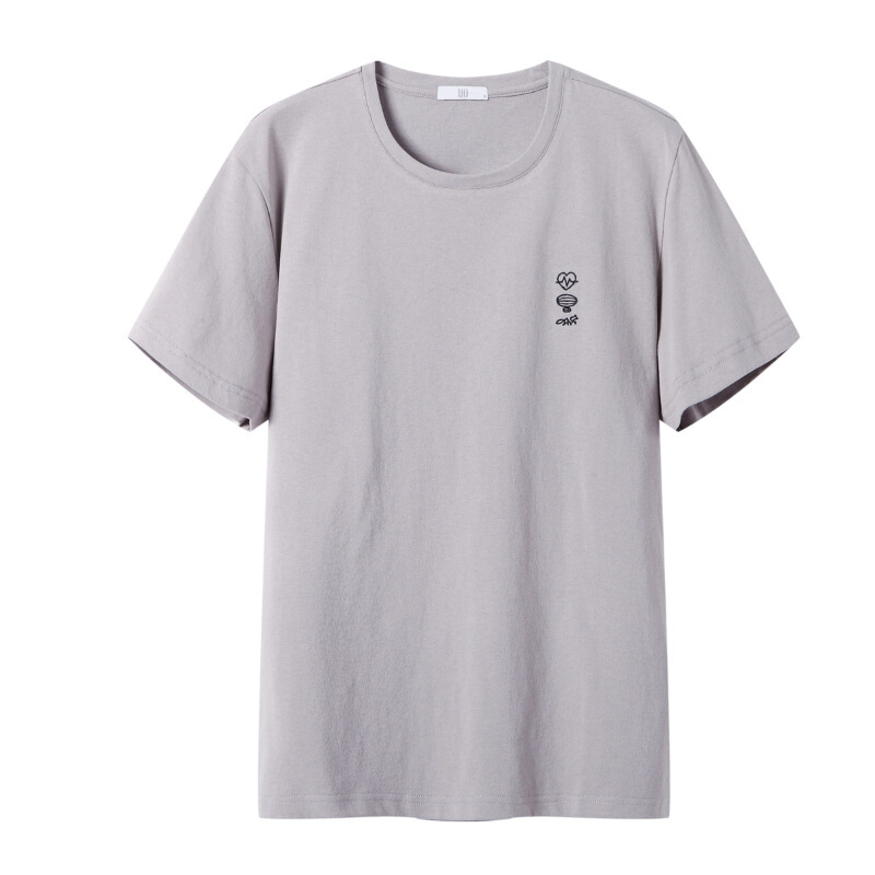 [商场同款]男装2018夏装新品男士时尚个性创意刺绣T恤男短袖灰色