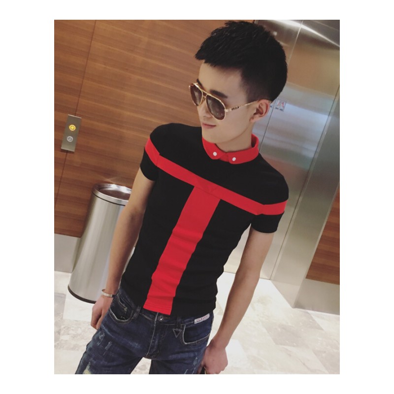 2018精神小伙有领短袖T恤男翻领社会plolo体协衫紧身带领潮流衣服