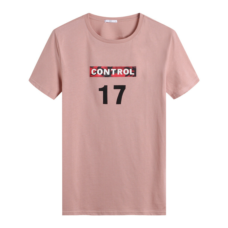 [商场同款]男装短袖T恤男2018夏季粉色韩版修身半袖打底衫潮粉红