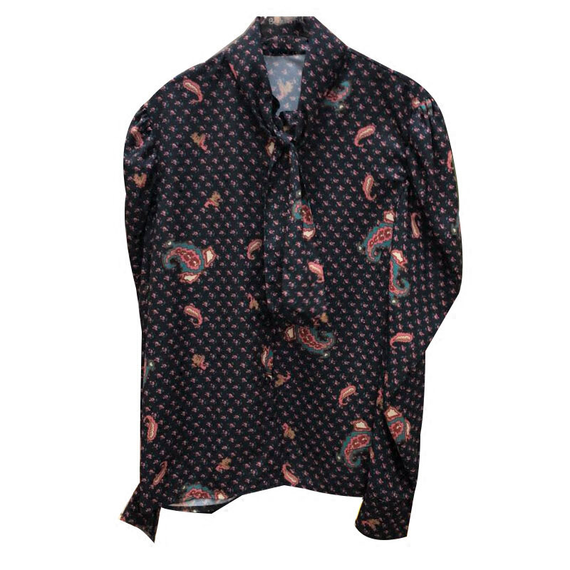 特惠韩国春装刺绣印花长袖系带衬衫女学院风时尚衬衣上衣潮杏色均码