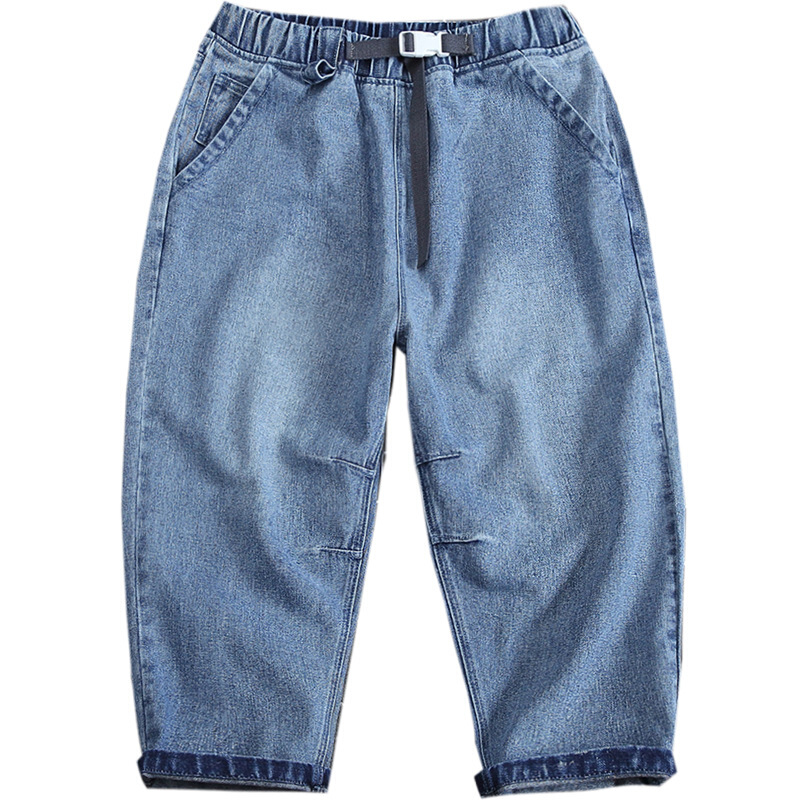 2018夏季新款牛仔休闲中短裤男士加肥大码直筒八分裤韩版潮男裤子图色