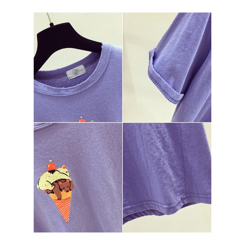 紫色T恤女短袖2018夏季新款韩范宽松半截袖印花体恤ins超火的上衣 紫色 S