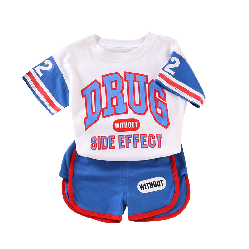 夏装男女宝宝儿童短袖套装夏季婴幼儿童装字母短袖短裤两件套潮