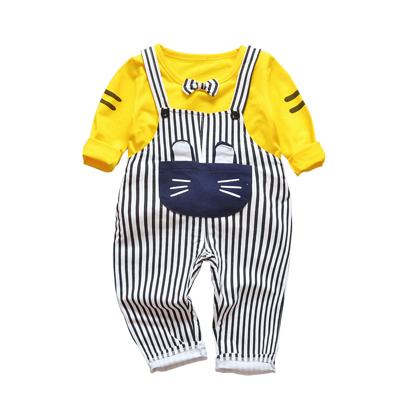 男宝宝婴儿背带裤春秋装1-2-3岁女宝宝长袖秋季潮百搭上衣两件套