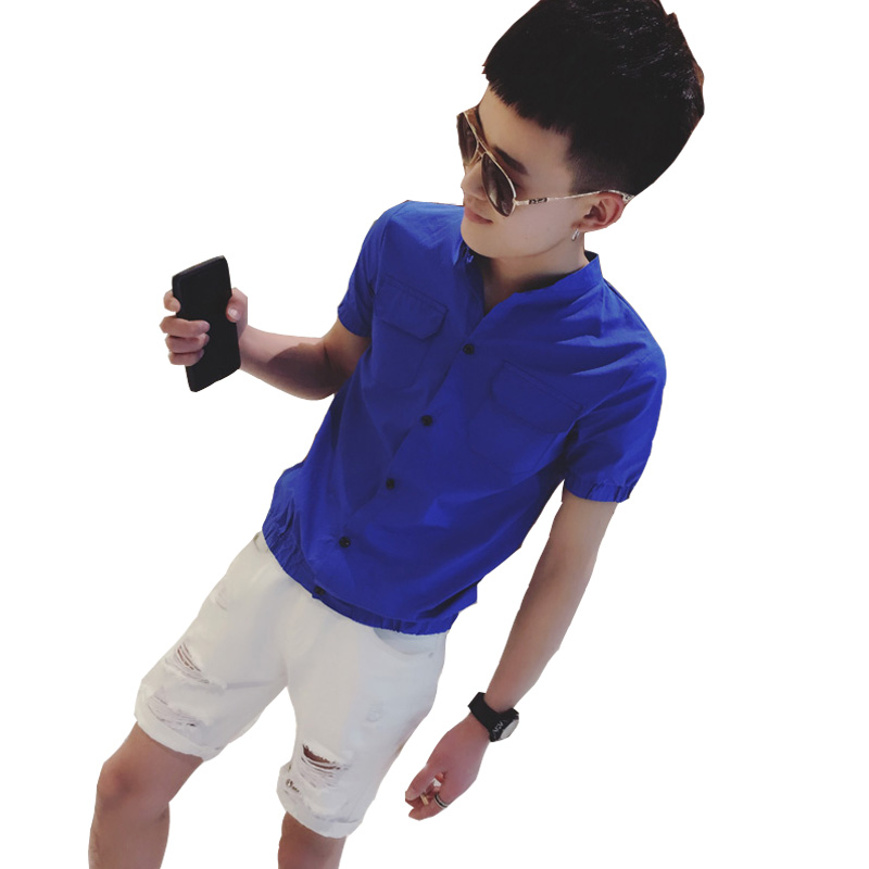夏季男士短袖衬衫韩版修身社会精神小伙休闲百搭潮流青年半袖寸衣