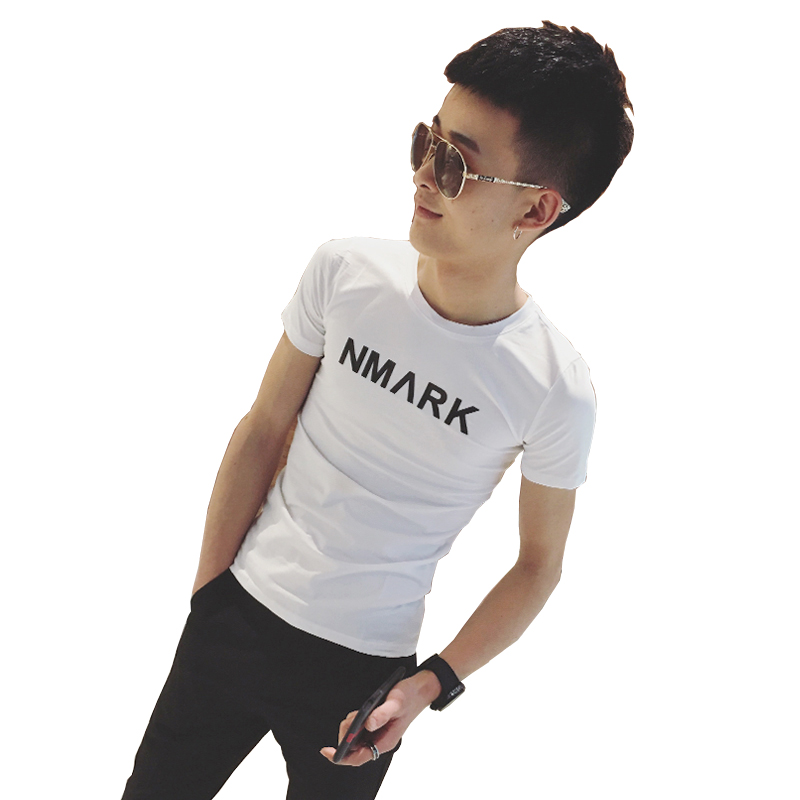 夏季圆领男士短袖T恤韩版修身百搭个性印花社会精神小伙青年衣服